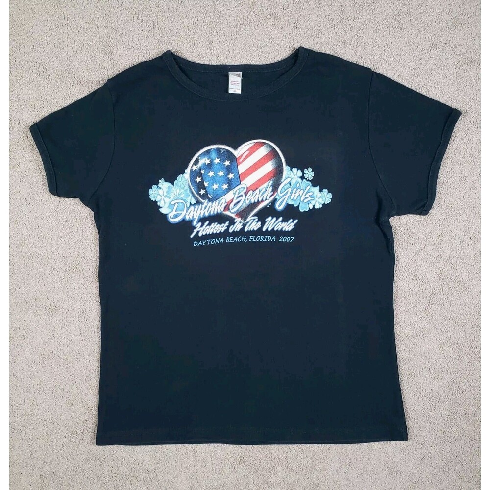 Vintage Y2k Women's T-Shirt Daytona Beach Girls Hottest In The World Black XL